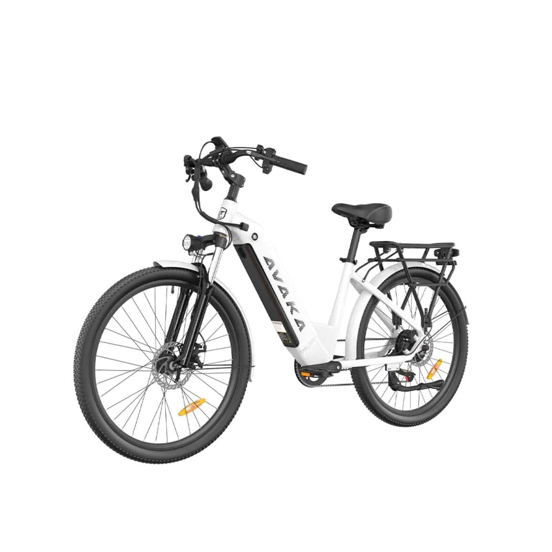 Avaka K200 electric urban commuting bike in white with rear rack