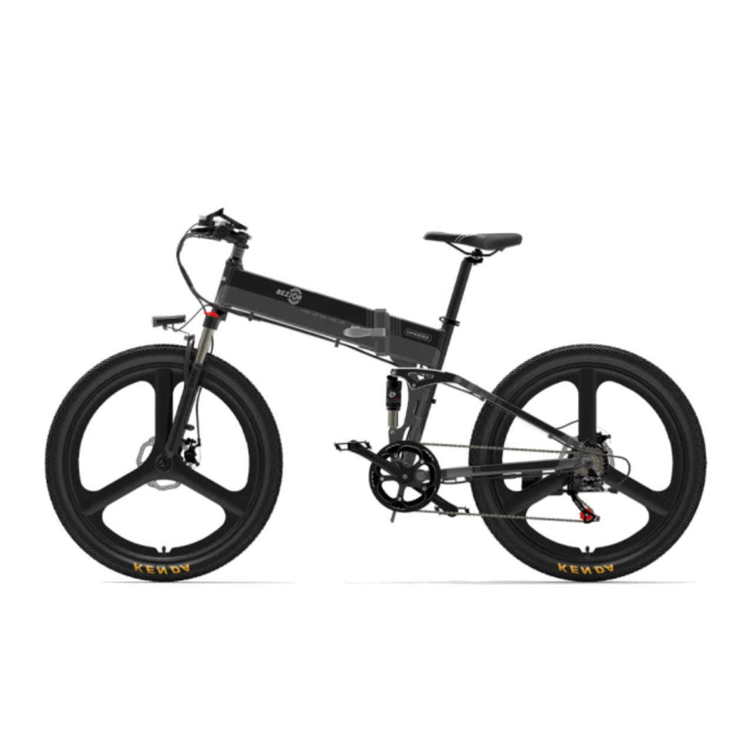 BEZIOR X500 pro foldable electric mountain bike with integrated wheels in grey