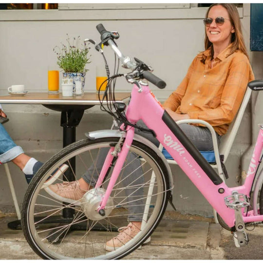 Emu Classic Step Through eBike 250W parked up in pink
