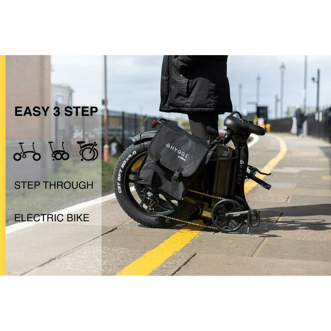 Hygge Vester Step electric bike folded up for commuting