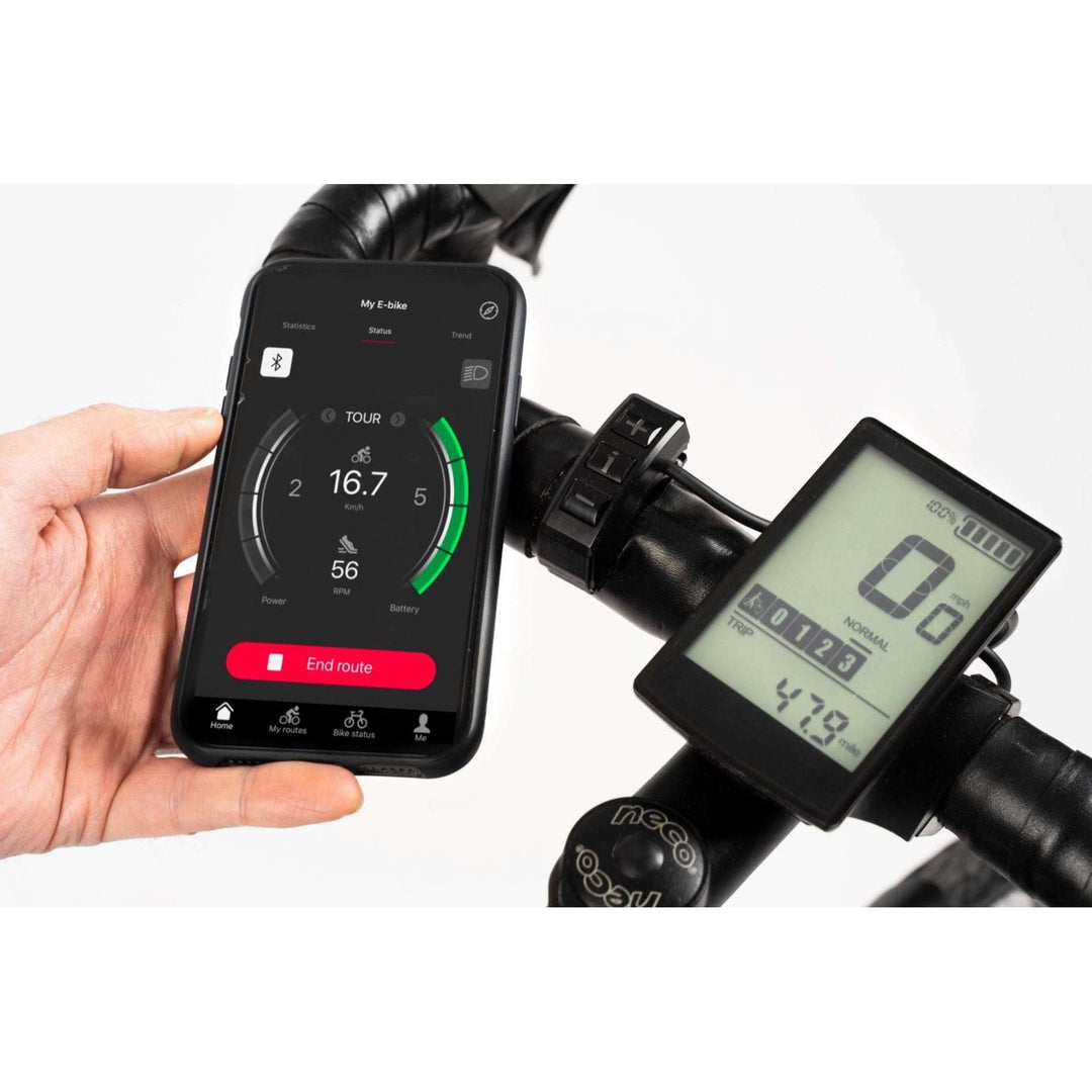 Avaris 3.6 electric bike smart display unit and mobile phone