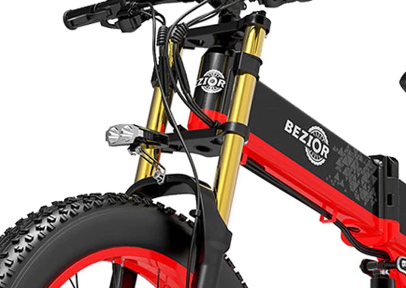 bezior x plus electric mountain bike front suspension and wheel