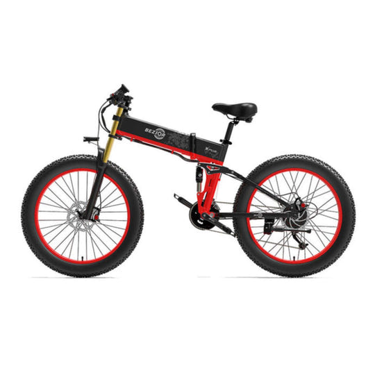 BEZIOR X plus electric mountain bike in black and red