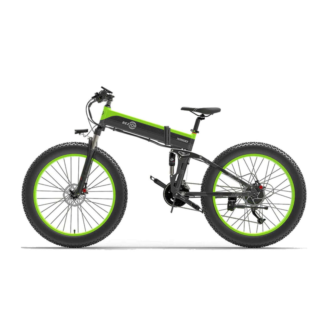 BEZIOR X1500 electric mountain bike in black and green