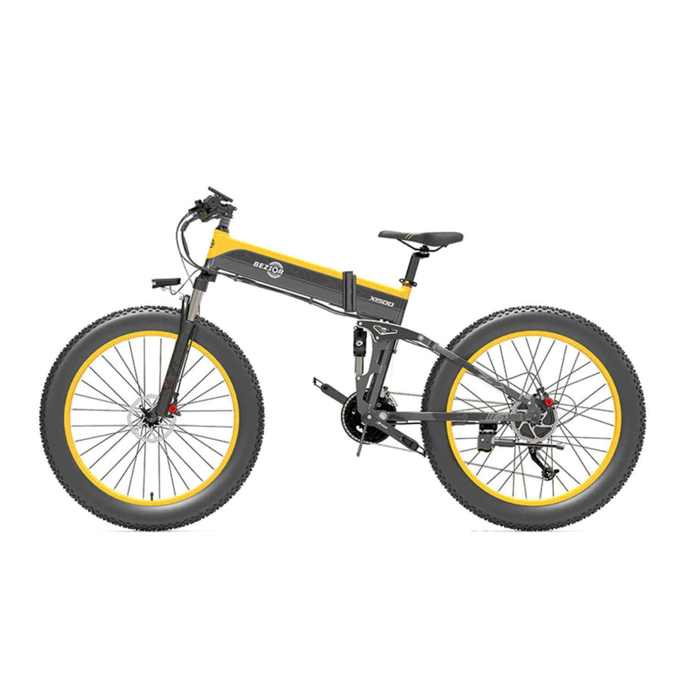 BEZIOR X1500 electric mountain bike in black and yellow