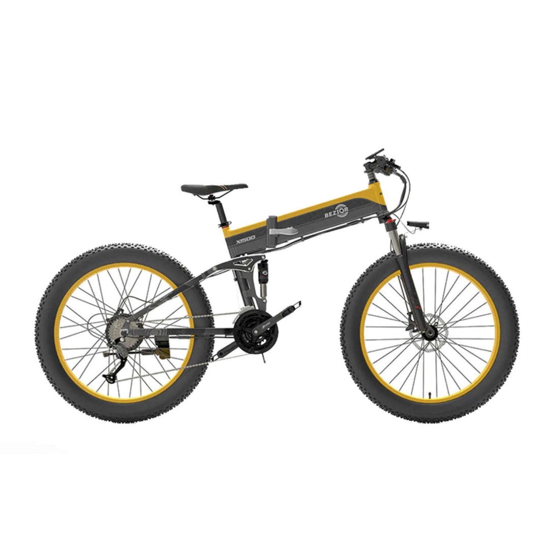 BEZIOR X1500 electric mountain bike in yellow and black