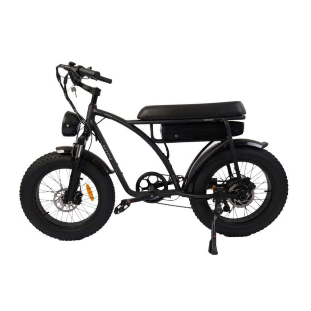 BEZIOR XF001 retro electric bike in black on stand