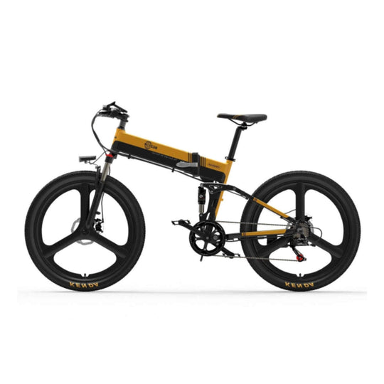 BEZIOR X500 pro foldable electric mountain bike with integrated wheels in yellow