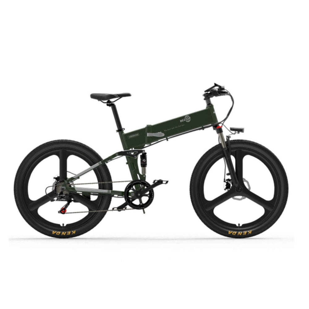 BEZIOR X500 pro foldable electric mountain bike with integrated wheels in green