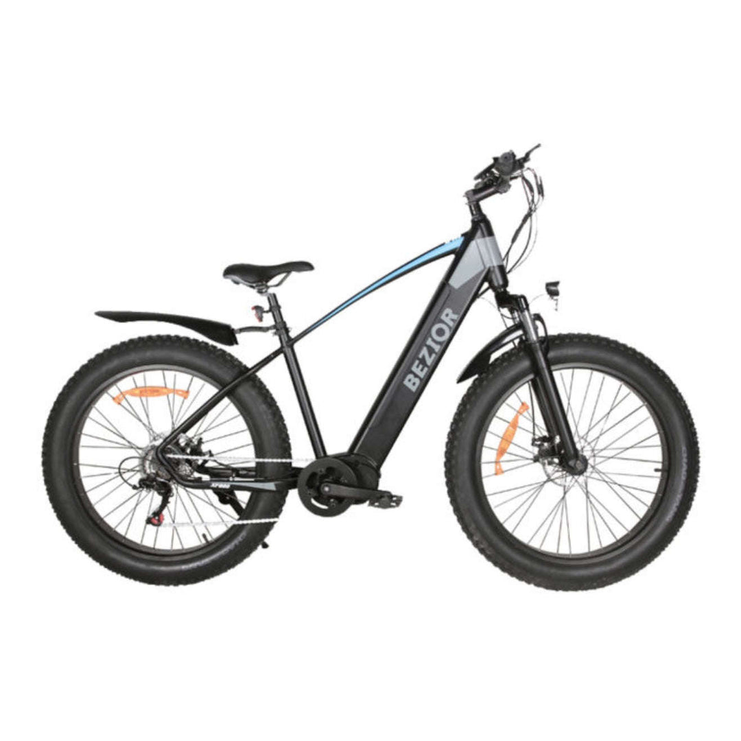 BEZIOR XF800 electric mountain bike in grey and blue