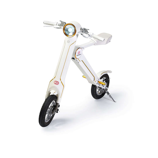 Cruzaa sit-down electric scooter in racing white