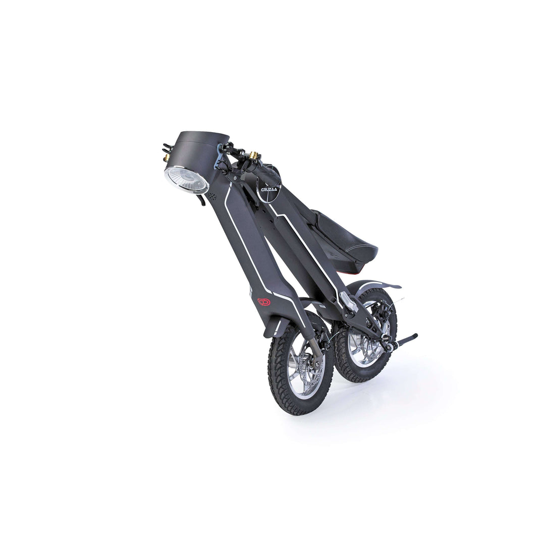 Cruzaa sit-down electric scooter folded up in black